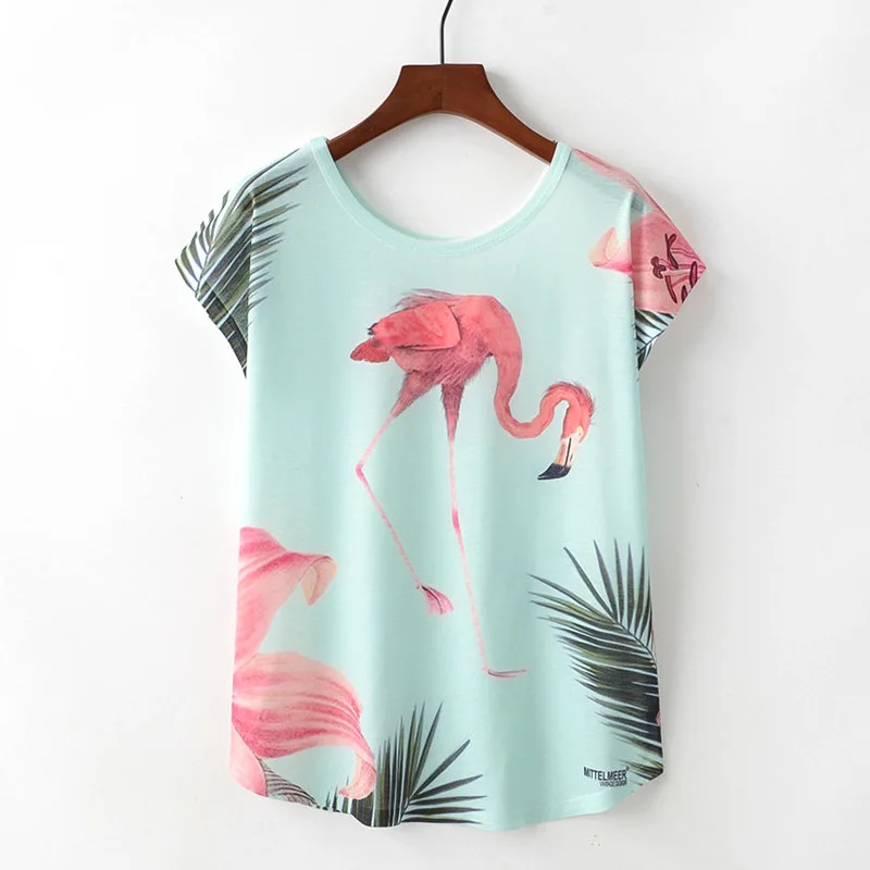 

2019 new arrival crew neck flamingo print women style print t shirt, More than 50 color can select