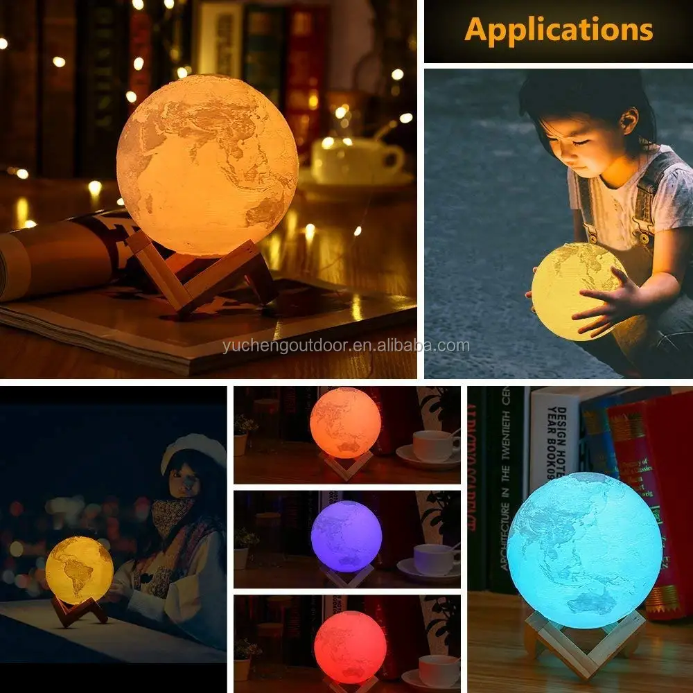 Rechargeable Battery Luna Moon Lamp Earth Lamp Night Light 3d Printed