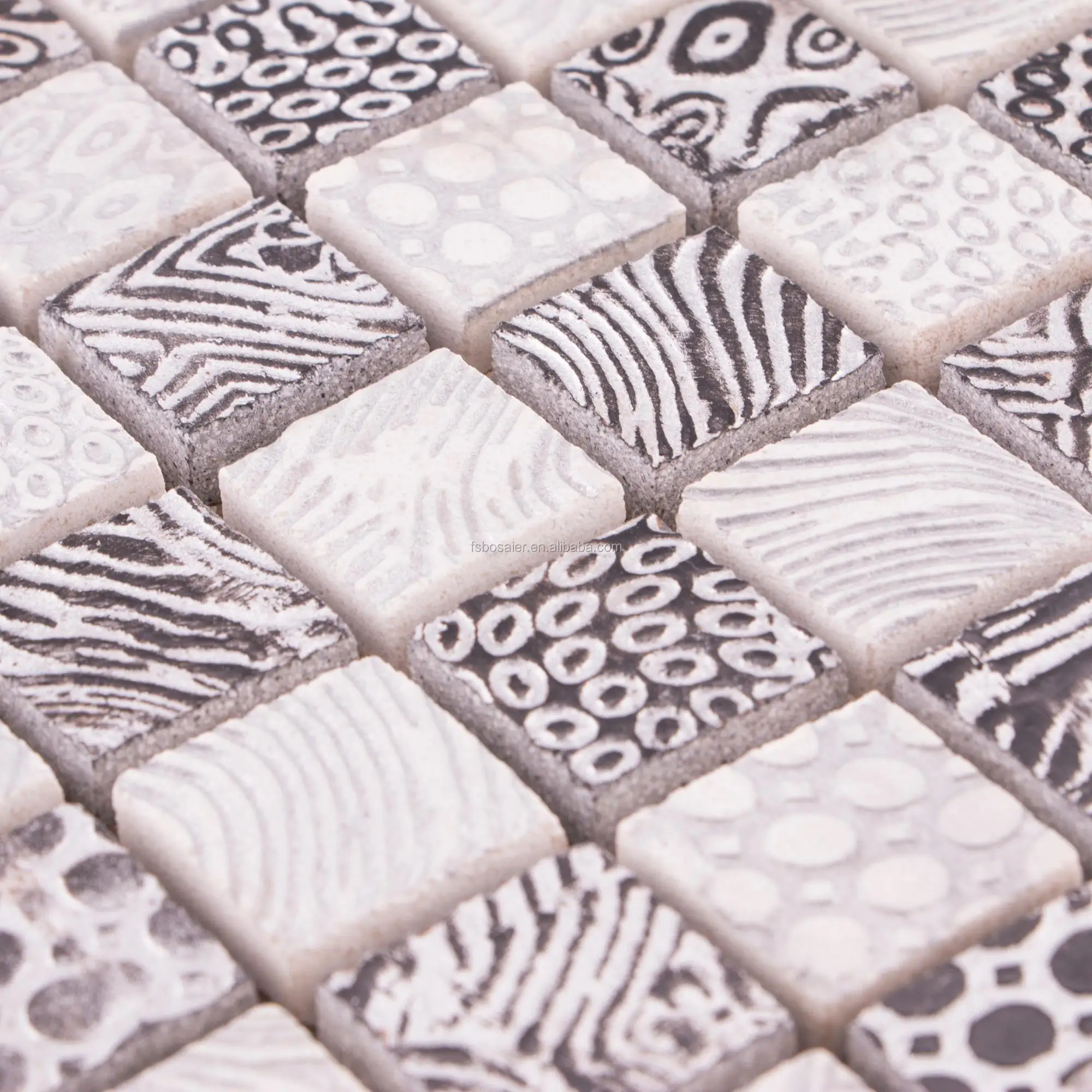 BSS118 Special black, white, sliver paint 3D stone like resin mosaic wall tiles