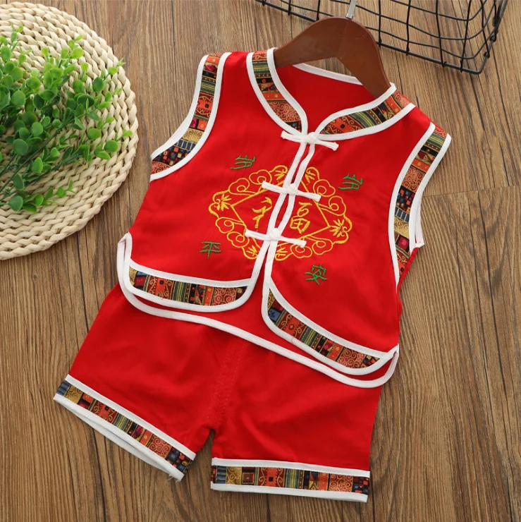 
children tang suit ethnic children clothes set birthday suit summer short silk brocade baby boys clothes set 