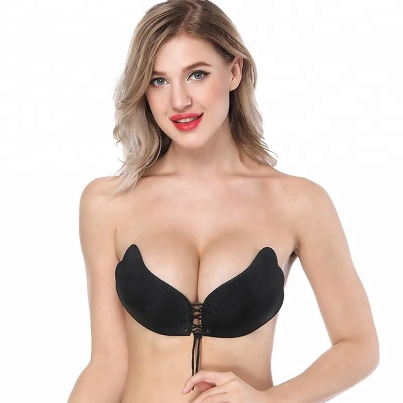 

2019 latest fashion sexy strapless invisible Bra Wholesale push up silicone strapless backless adhesive backless bra stocklots, Black;beige