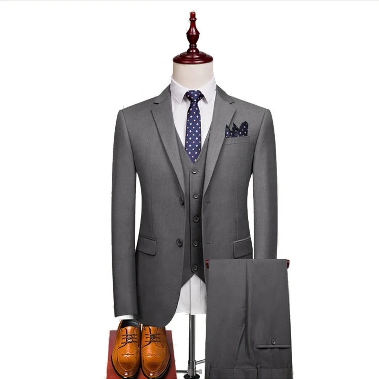 

Ready made business wear TR demin fabric solid color low MOQ 3 piece coat men pant suit