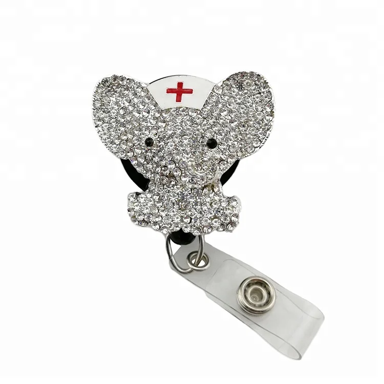 

Sparkly Rhinestone Crystal Animal Elephant Medical Doctor Nurse Retractable ID Badge Reel Holder, Picture
