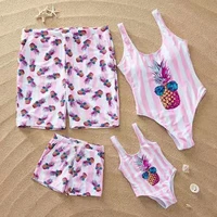 

Pink Striped Floral Print family swimsuit kids bathing suits Women kids string bikini family matching swimwear & beachwear