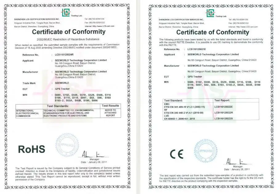 CE ROHS certificate (SEEWORLD)