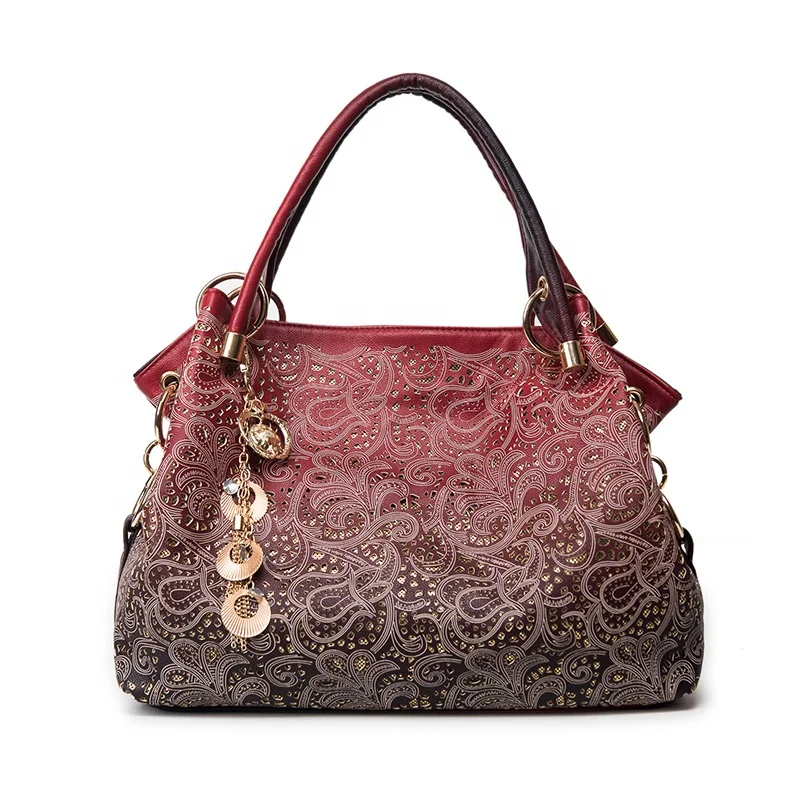 

Designer famous brands women handbags hollow out ombre floral print ladies tote bag