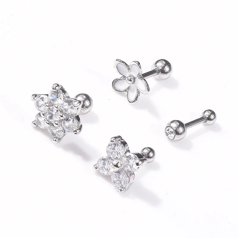 

VRIUA Titanium Steel Silver Floral Crystal Daisy Cartilage Piercing Ear Lobe Daith Piercing Lip Piercing Rings Facial Piercings