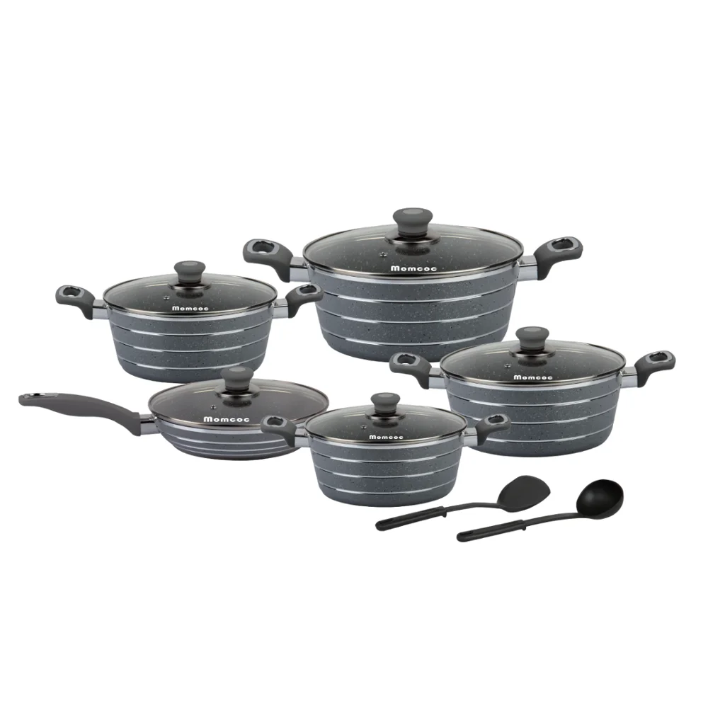 Momcoc 2019 Best seller 12pcs Red Forged Cookware Set