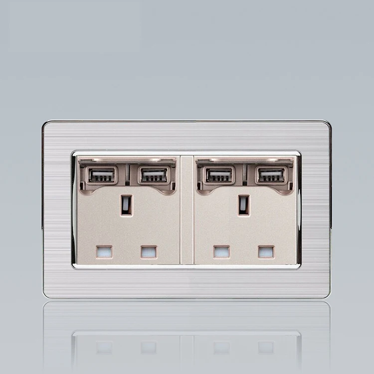 3 pin +2 USB port wall socket with usb wall socket switch