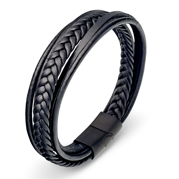 Fashion Magnetic Stainless Steel Men Leather Bracelet