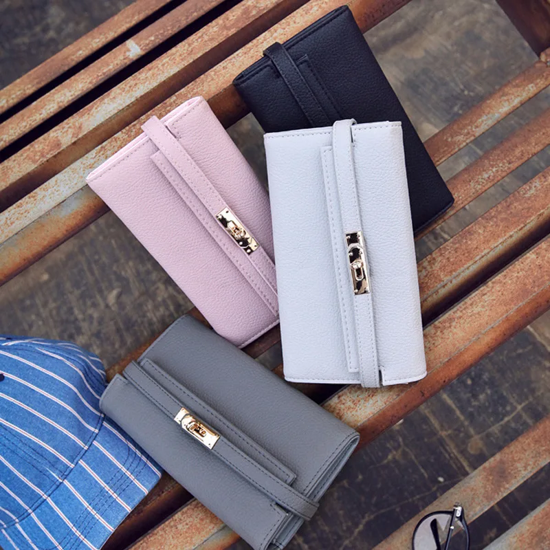 

Korean style lady Long design Wallet Leather casual fashion hand purse wallets, As pictures