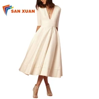 

European and American best selling high-end autumn and winter new fashion style deep V neck half sleeve lady sexy midi dress