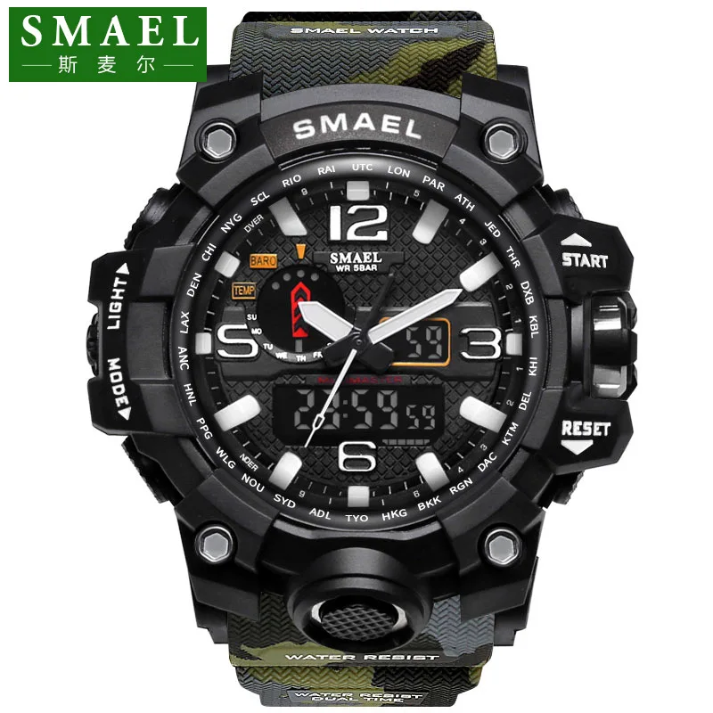 

SMAEL Men Sport Watch Fashion Clock Men Military Army Green 1545B Red Waterproof Montre Homme Male LED Man Digital Watches