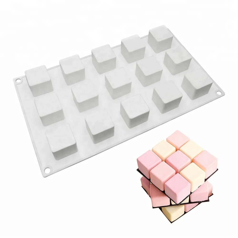 

baby mold silicone cake decorations tools custom cheese mold Dessert Mousse 15 cavity Rubik square mousse mold, White/customized color