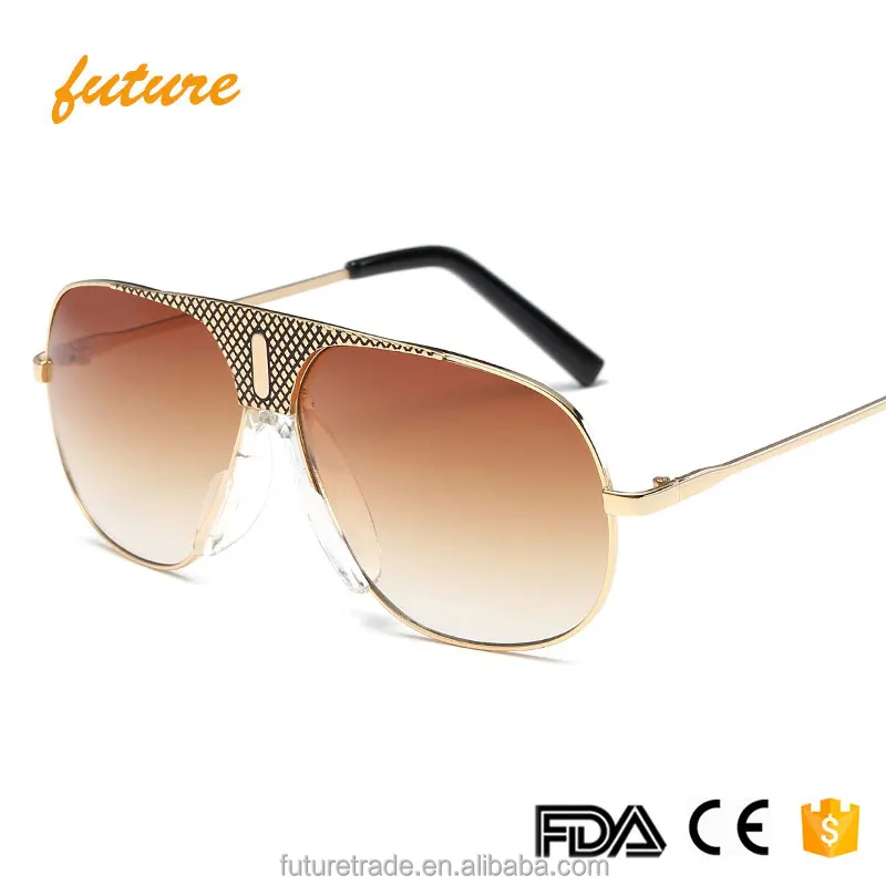 

J6656 Oversized Women Brand Oculos Gafas Sun Glasses CE Designer Fashion Sunglasses Man Pilot, Tea grey blue gold