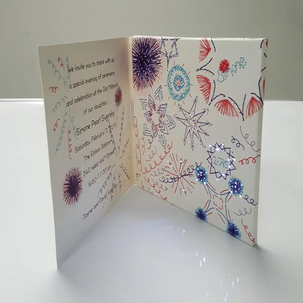 New arrival custom led light wedding invitations memory music greeting cards