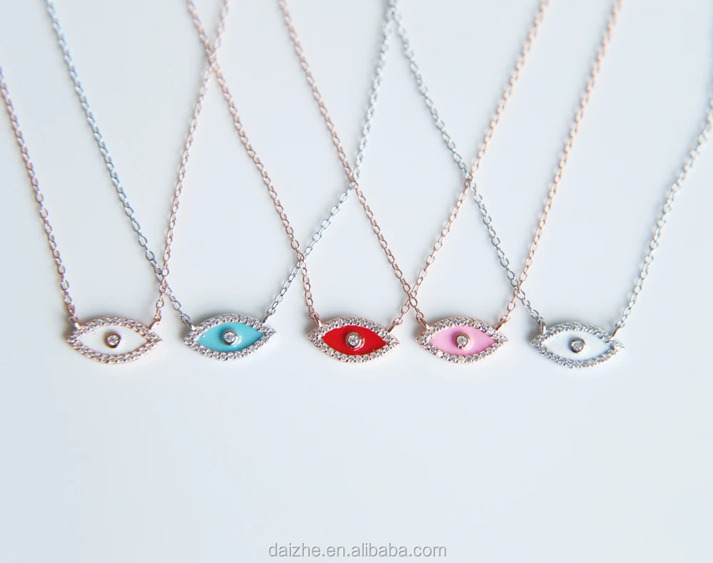 

luxury 2021 various colors summer jewelry enamel evil eye necklace 925 silver