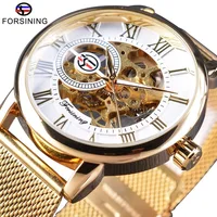 

Forsining Transparent Case 2017 Fashion 3D Logo Engraving Golden Stainless Steel Men Mechanical Watch