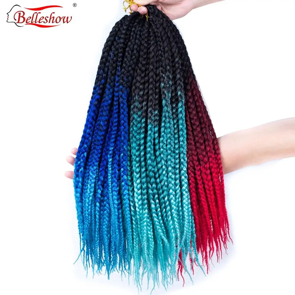 

Belleshow 18inch 20Roots 110g Three Tone Ombre Braiding Hair Crochet Hair Extensions Synthetic Crochet Jumbo Box Braids, N/a