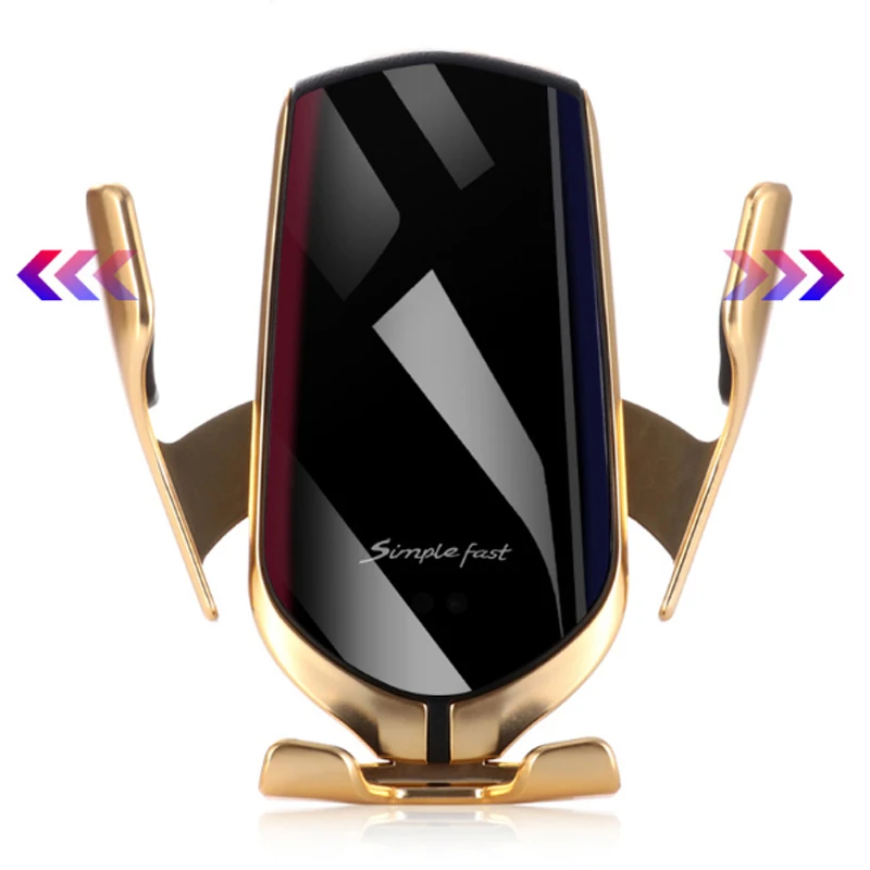 

R1 Car Wireless Charger Holder Infrared Sensor Wireless Charger Holder With GPS Track, Gold silver
