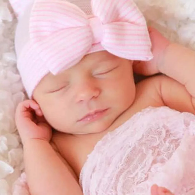 US Newborn Baby Girl Infant Kid Sequin Bowknot Beanie Hat Knit Hospital Cap Z