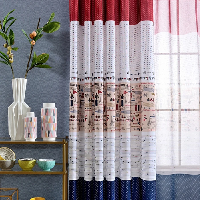 Cheap Red Blue White Polyester Printing Curtains Fabric