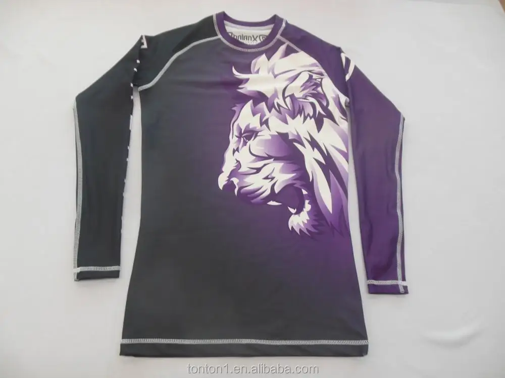 Custom printed colored long sleeve rash guards cheap bjj rash guard