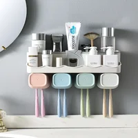 

New Design Wall Mounted kids Toothbrush Cup Holder Storage Set Multi-Functional Slots toothbrush holder