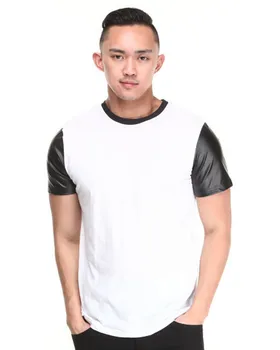 Men Custom Blank T Shirt With Leather Sleeves Wholesale - Buy Leather ...