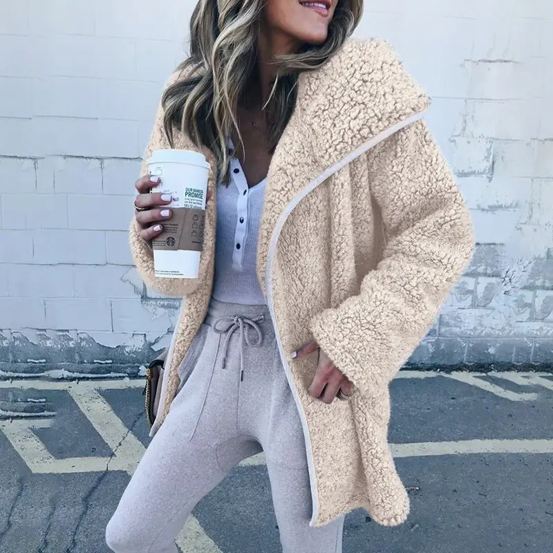 

Winter Female Fur Coat Hoodies Thick Warm Outerwear Women Lamb Coats