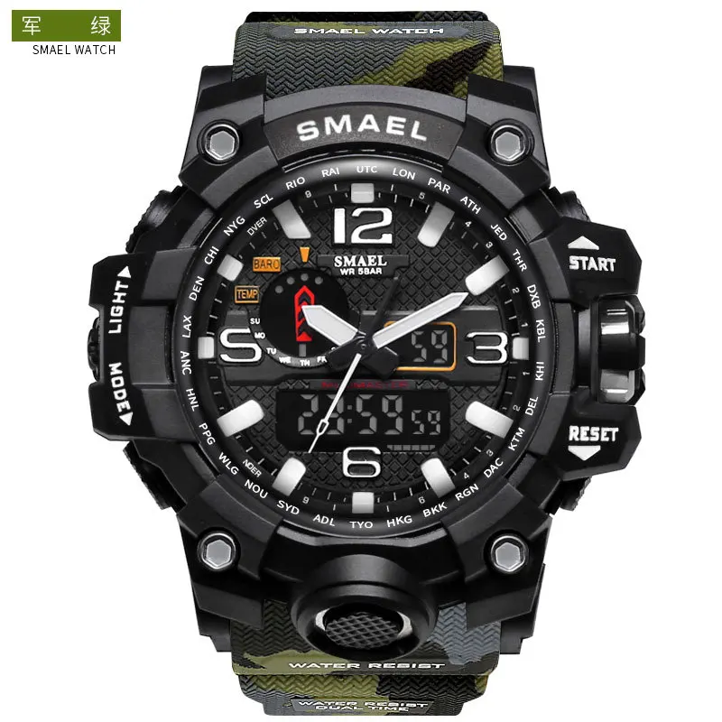 

Factory Wholesale SMAEL 1545B 5atm Water Resistant Camouflage Color Popular LED Electronic Military Men Digital Watch