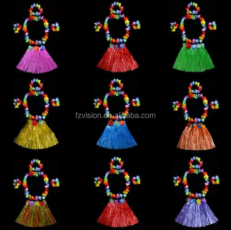 

Ladies women Hawaii fancy Dress Grass Skirt Hula Flower Lei Hawaiian Full