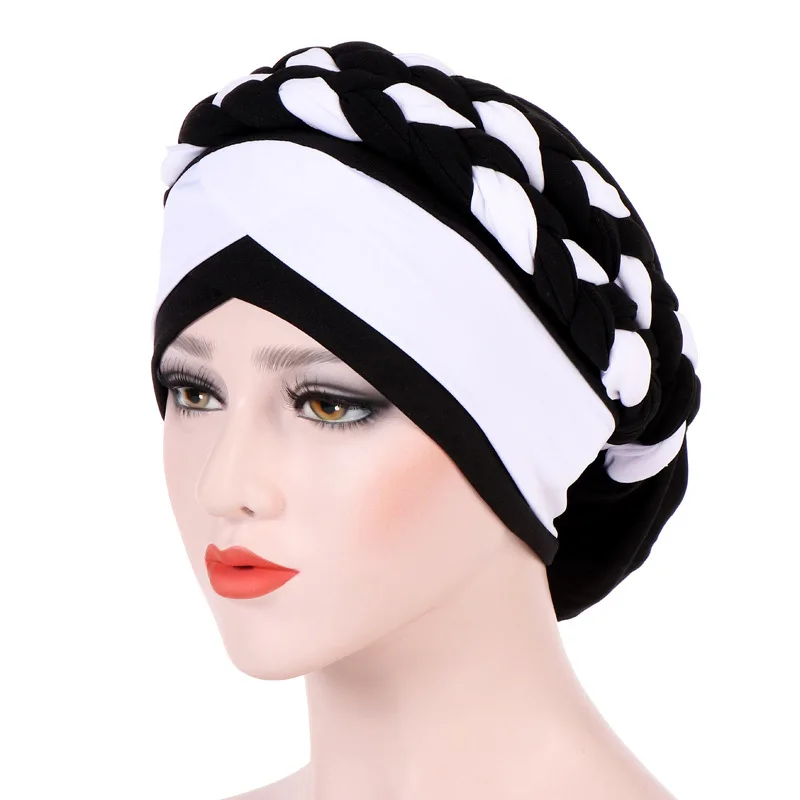 

Muslim 2018 new style african women turban double color braid hat India baotou hat in stock, As picture