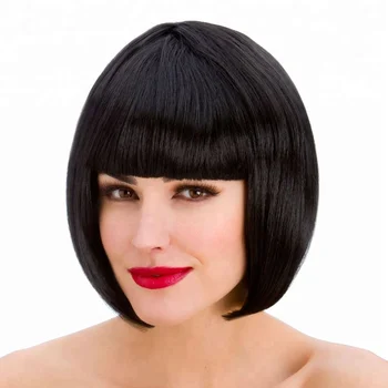 Black Hot Short Hair Bob Wig Fringe Fancy Dress Hollywood 80s