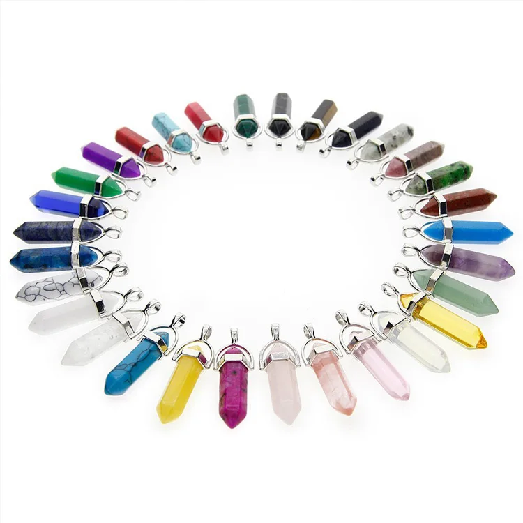 

Gemstone Point Healing Crystal Quartz Pendants, Multi color available