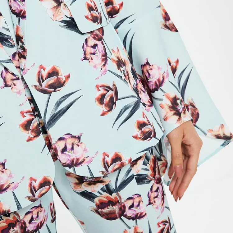 Guangzhou factory manufacturer ladies casual flare floral pants