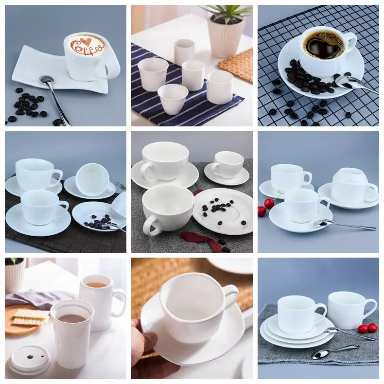 Unique Design White Wave Shape Fine Porcelain Espresso Tea Coffee Cup And Saucer