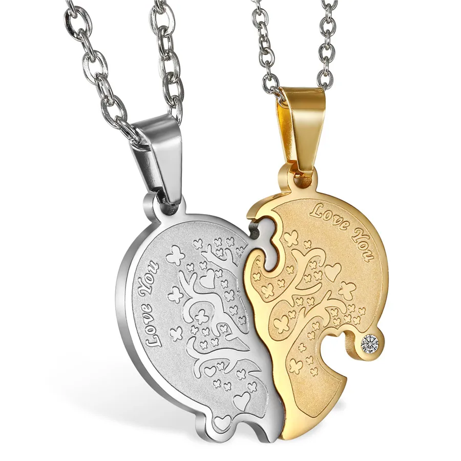 

Valentine's Day Boniskiss Broken Heart "Love You" Life Tree Pendant Necklace Women Lovers Couples Charm Jewelry Xmas Gifts