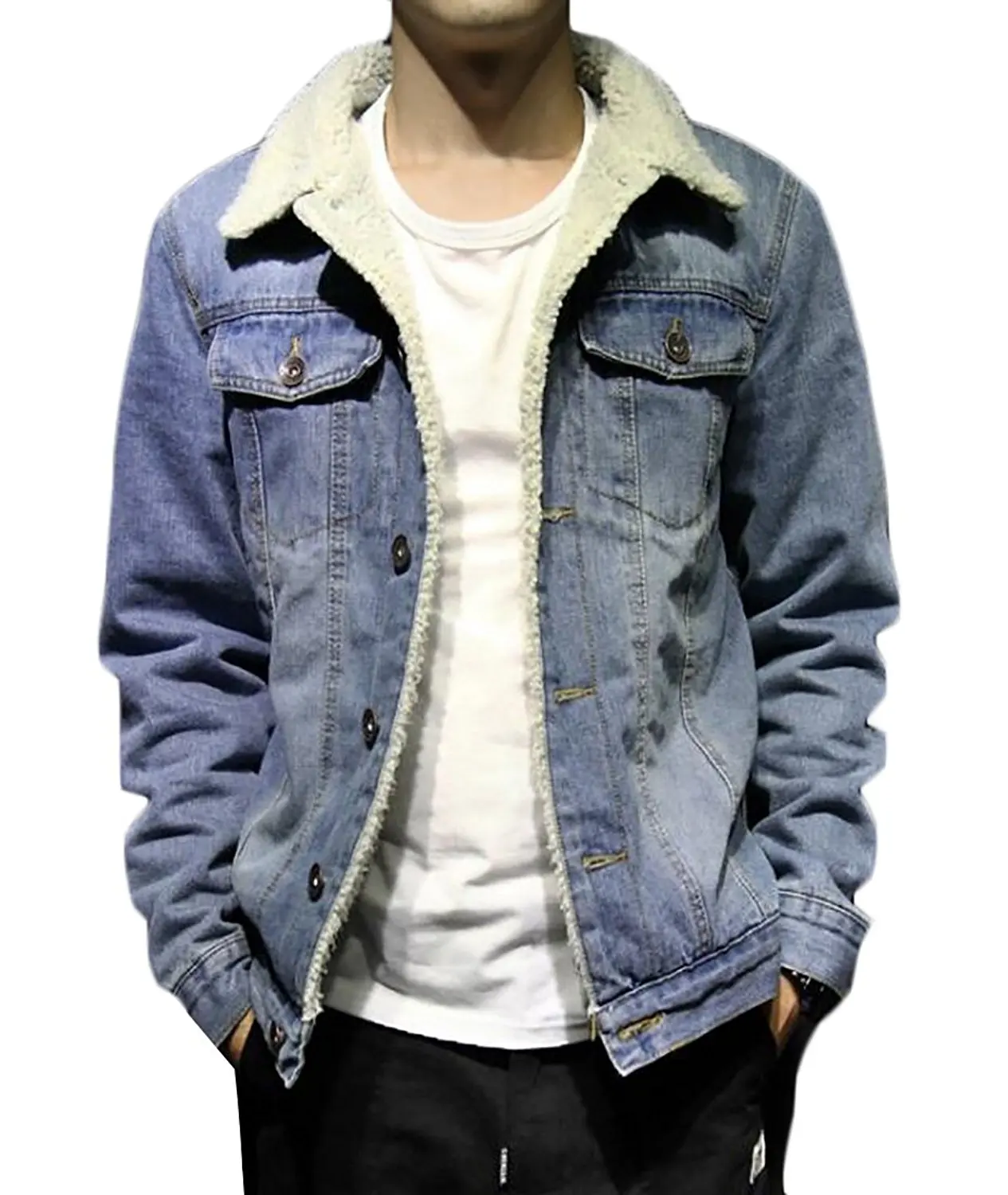 wool collar jean jacket