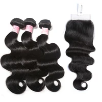 

XBL Free Shipping Body Wave Remy Human Hair Weave Bundles with Lace Closure Natural Black 1/3 PCS 8-26 Inch Bundles with Closure