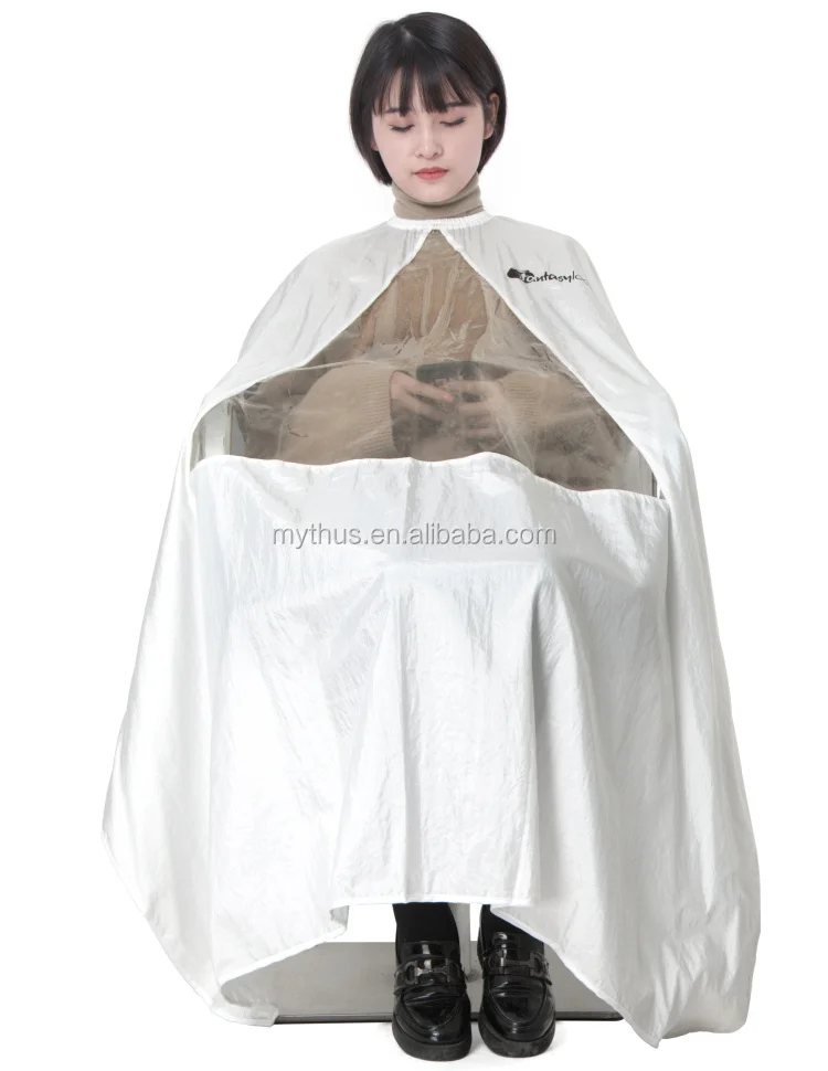 Barber Haircut Gown Clear Pvc Viewing Window Texting Salon Capes Hair
