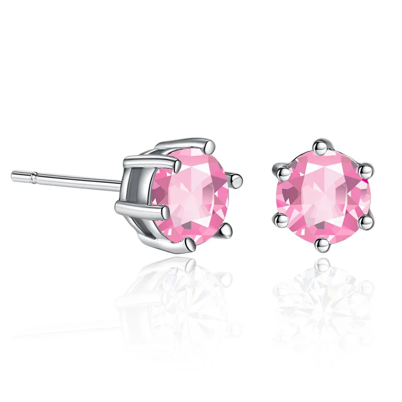 

Fashion Six-claw colorful zircon round stud earring for men and women, N/a