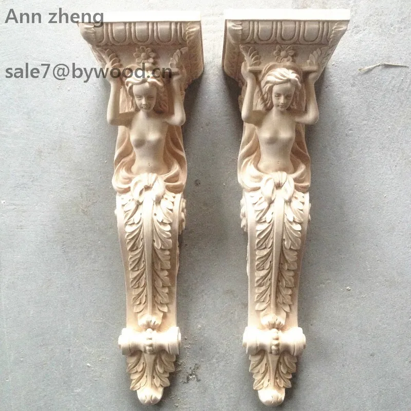 Furniture Parts Wood Capitals Animal Woman Carved Wood Corbels