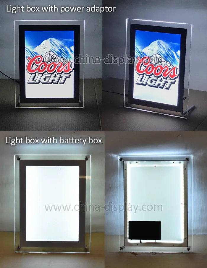 Table top wall mounted acrylic light box magnetic advertising led display with batteries