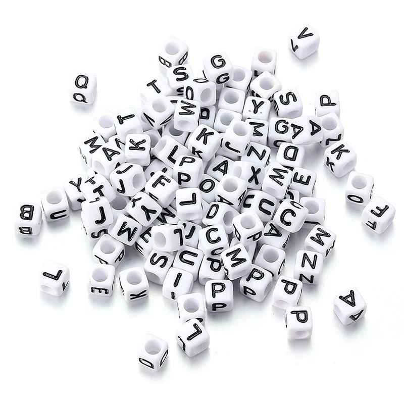 

6mm Acrylic Spacer Beads Letter Beads Square Alphabet Beads For Jewelry Making DIY Handmade Accessories, White