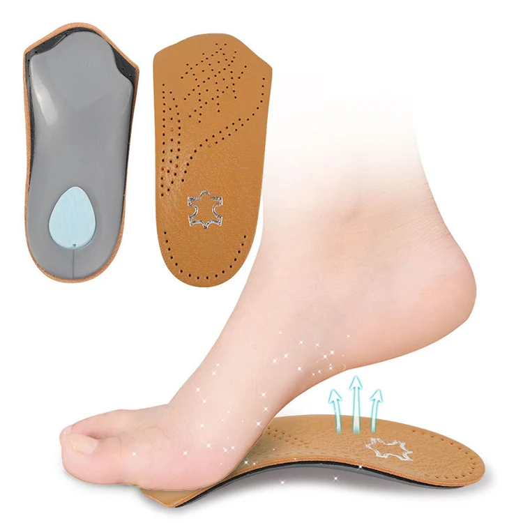 

men women correction leather plantar fasciitis arch support orthotics flat foot insoles