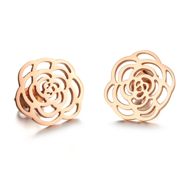 

HOTSALE 24 Pairs Rose Gold Stainless Steel Women Jewelry Flower Stud Earrings