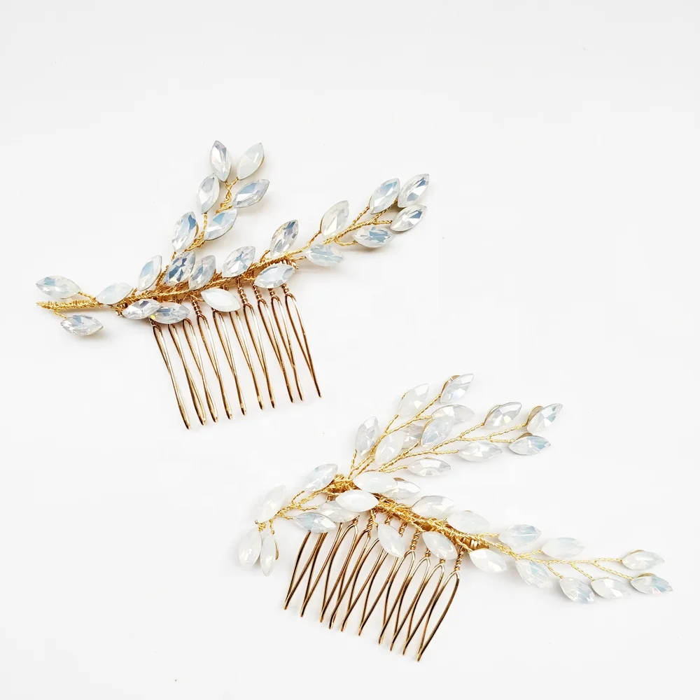 

Opal Crystal Bridal Hair Comb Set Wedding Headpiece 2019, Silver.gold. as your requests