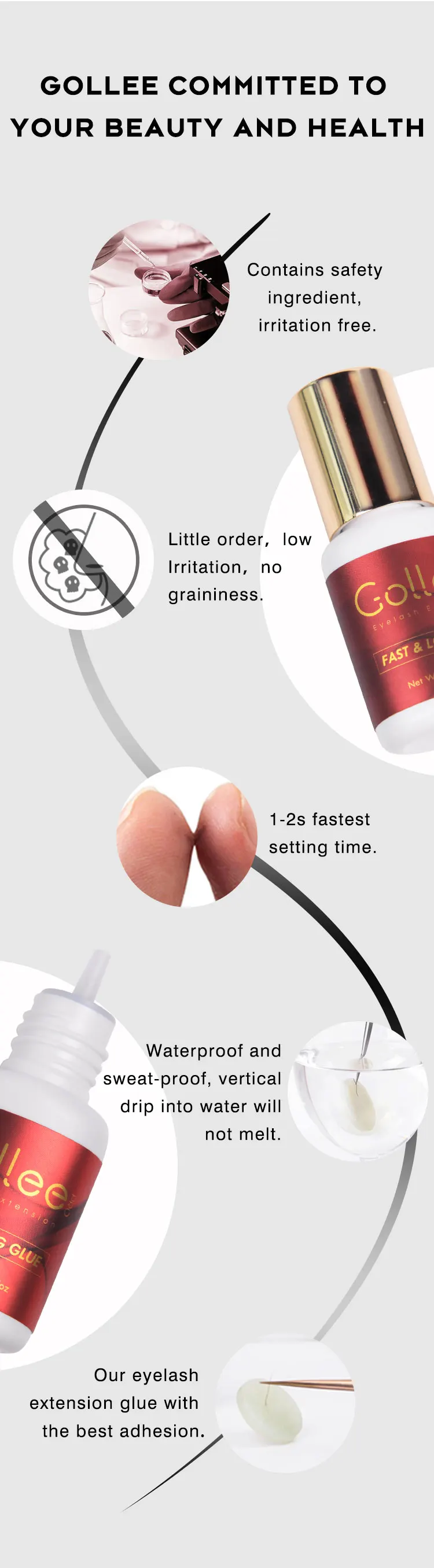 Gollee Eyelash Glue Black Vegan Adhesive Private Label Eye Latex Free