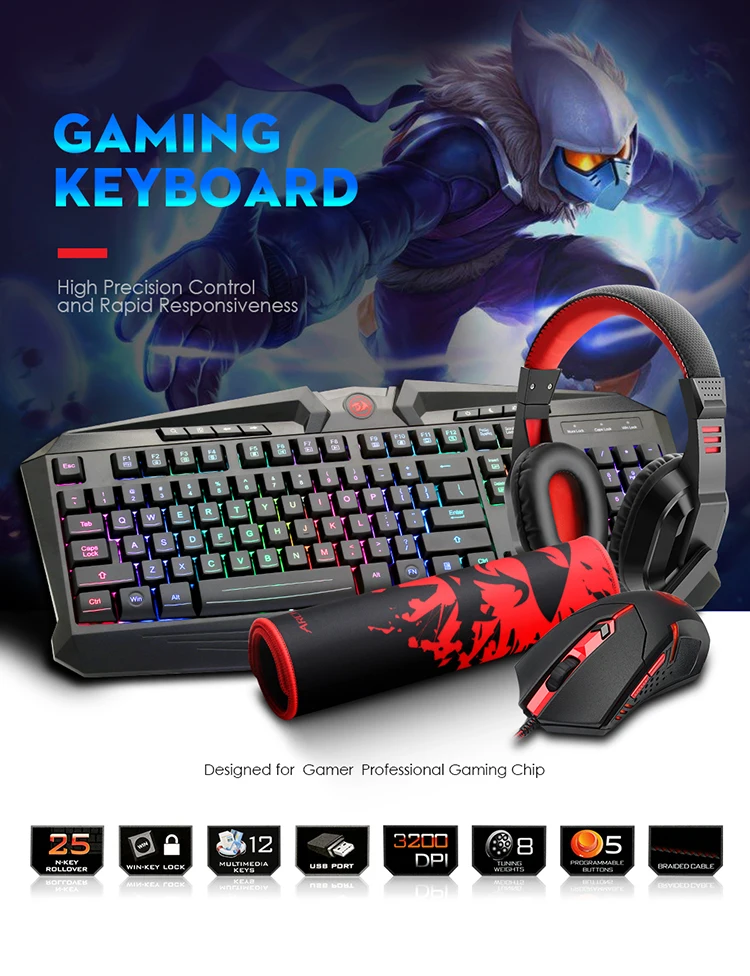 Highended Red Dragon S101ba Optical Adjustable Gaming Keyboard Mouse